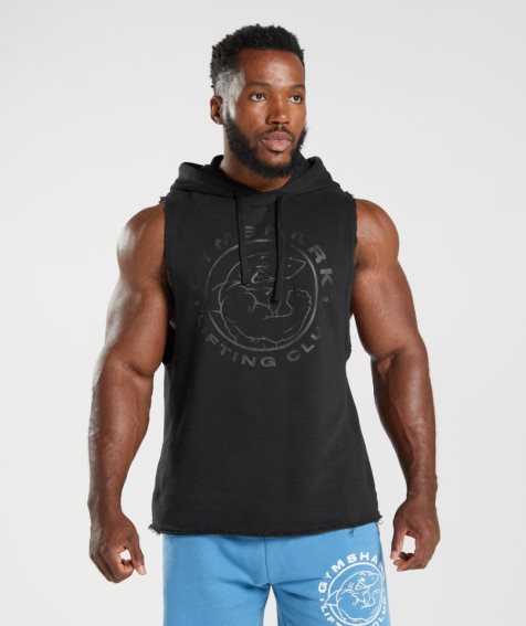 Men's Gymshark Legacy Drop Arm Hoodie Black | CA 6A51ND